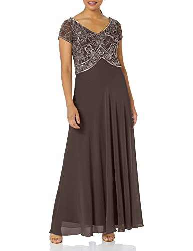 J Kara Women's Cap V-Neck Beaded Dress Dress, Slate/Mercury, 14