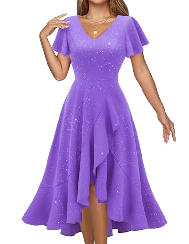 Women's Cocktail Wedding Guest Dress 2026, Sequin Bridesmaid Lavender L