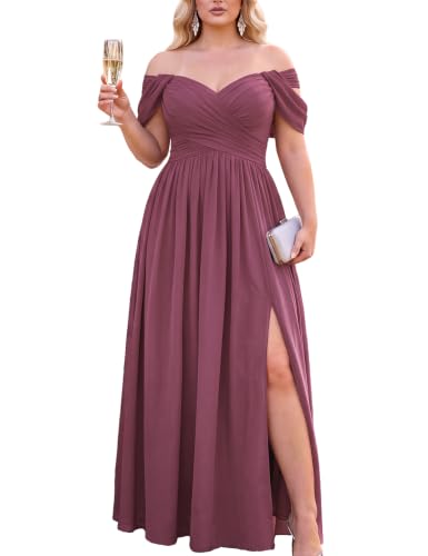 VOUIAO Women Plus Size Wedding Guest Bridesmaid Formal Dress Dusty rose3XL