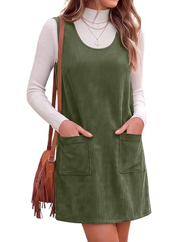 KISSMODA Dresses for Women Fall Corduroy Overall A Line Jumper Mini Dress