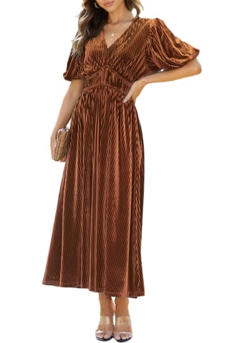 Sissyaki Womens Velvet Maxi Dress Fall Wedding Guest Dress 2026 Caramel L | Semi Formal to Formal Velvet Dress, Cocktail Dress, Party Evening Dress, Dinner Rehearsal Dress for Bridesmaids