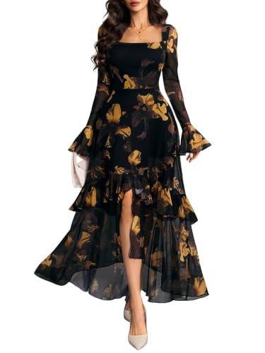 GothDark Vintage Dress for Women Yellow Print X-Large
