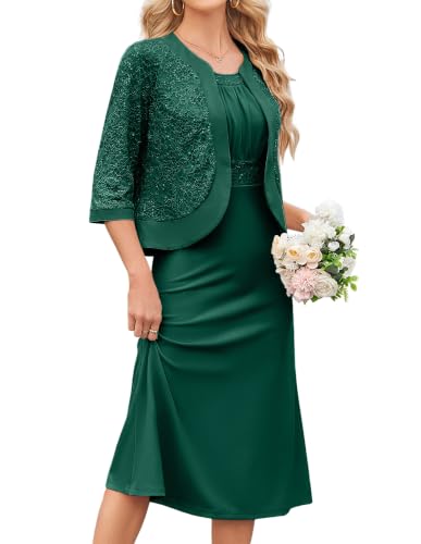 GRACE KARIN Women Lace Sequin Mother of the Bride Dress Dark Green XXL