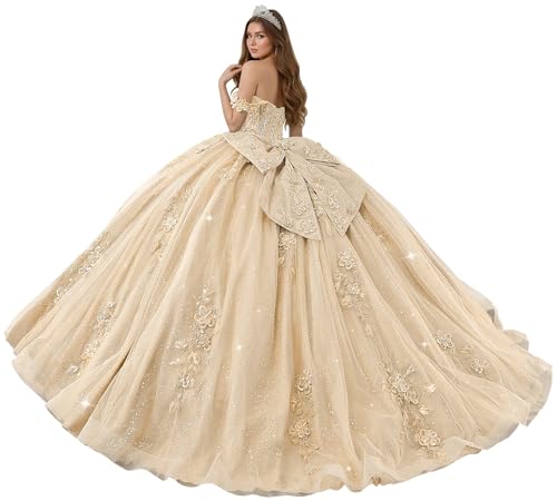 Zhangyo Champagne Puffy 3D Flowers Quinceanera Dresses for Sweet 15 16