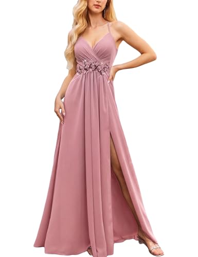 VOUIAO Women Floral Embroidered Prom Bridesmaid Maxi Dress Pink XL