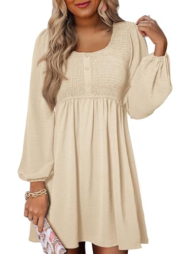 Dokotoo Womens Fall Dresses 2026 Casual Long Sleeve Mini Dress Apricot XL