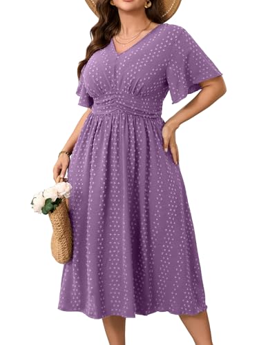 RWJ 3X Maxi Dresses for Women Plus Size, Swing Short Sleeve Purple 3X-Large