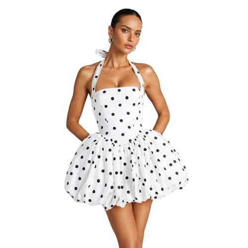 Women's Elegant Halter Pleated Homcoming Dress Puffy Princess Cocktail Party Gown A Line Short Prom Wedding Guest Dress