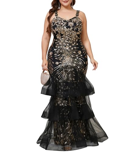 dasmzper Women Sexy Sleeveless Sequin Mesh Patchwork Maxi Dress Plus Size Sling Cocktail Party Formal Gowns