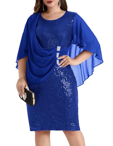 Hanna Nikole Women Retro Slim Fit Chiffon Dress Elegant Evening Dress for Cocktail Party XL Royal Blue