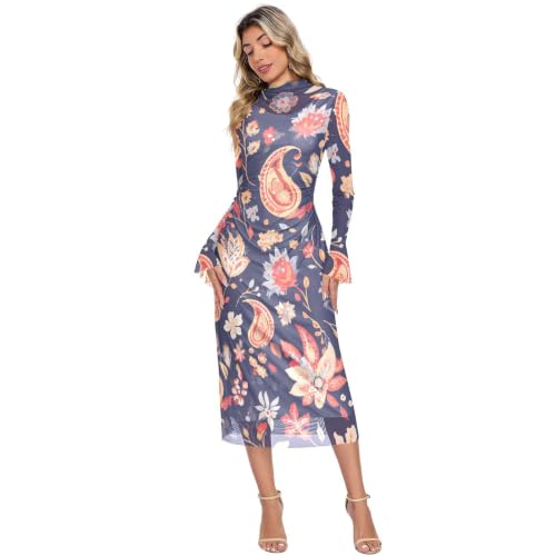 KLL Paisley Floral on Black Long Dresses for Women for Party