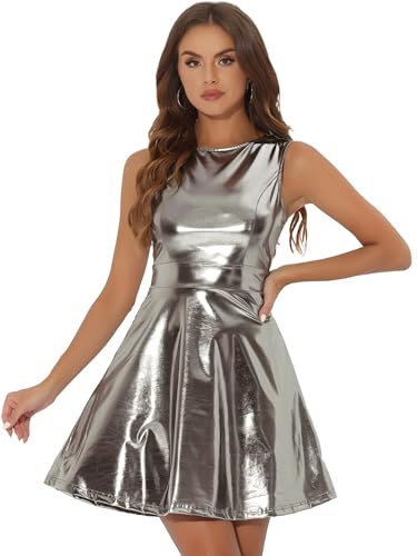Allegra K Women's Metallic Sleeveless Party Holographic Dress