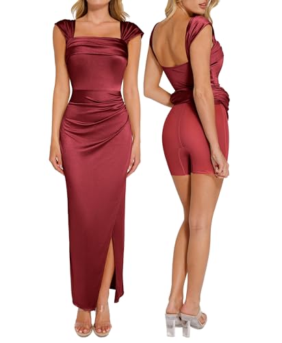 Popilush Cocktail Dresses for Women Off Shoulder Shapewear Maxi Red L