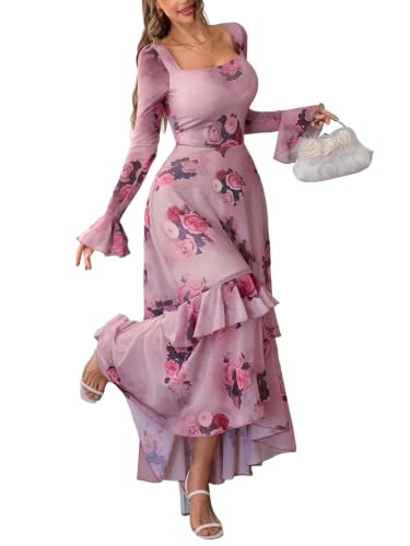 GothDark Party Dresses for Women Maxi Dress Pink Floral Large