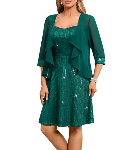 COLOLURA Women Two Piece Sequin Bodycon Formal Dress Evening Gown Jacket | Elegant two-piece sequin set, chiffon jacket, fitted bodycon gown, sparkly finish, for prom, gala, cocktail, black tie, party