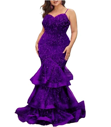 dasmzper Women Sexy Sleeveless Sequin Mesh Patchwork Maxi Dress Purple Plus Size Sling Cocktail Party Formal Gowns