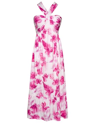 GRACE KARIN Womens Summer Floral Halter Boho Maxi Dresses Purple Flower S | 2026 Flowy Criss Cross A Line Long Sundress Casual Tropical Vacation Beach Clothes Wedding Guest Dress With Pocket