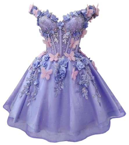 Youjiayi 3D Butterfly Short Homecoming Dresses Dark Lavender Petite Size 2