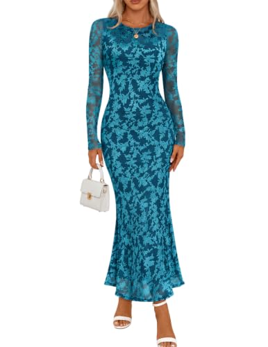 MEROKEETY Womens Fall Velvet Formal Wedding Guest Maxi Dress, Teal, S