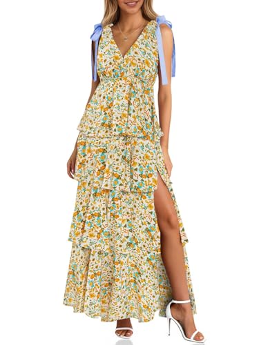 Wenrine Womens Elegant Wedding Guest Dress Floral Ruffle Maxi Dresses