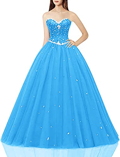 Likedpage Women's Sweetheart Ball Gown Tulle Quinceanera Dresses Prom Dress (US10, Lake Blue) … …