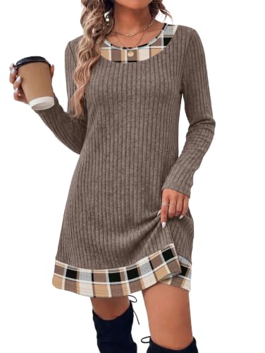 Fall Fashion Must Haves Sweater Dress Winter Dresses Long Sleeve Brown M | Fashion Clothing, Fall Clothes, Hidden Pockets, Crewneck, Ribbed Knit, Graphic Patchwork, Graduation, Comfy