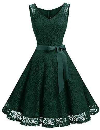 Dressystar Women’s Lace V Neck Short Bridesmaid Cocktail Dress Green S