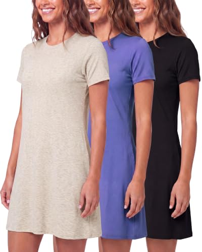 3 Pack Women's T Shirt Dresses Casual Short Sleeve Midi Dress Pockets