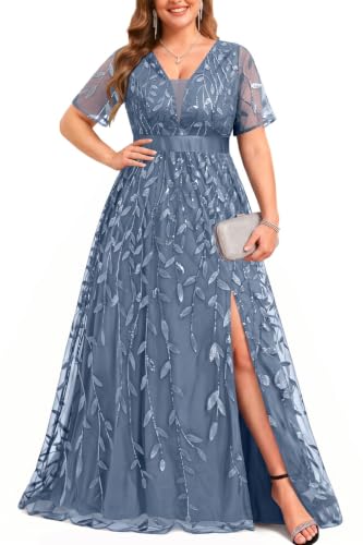 Plus Size Mother of the Bride Dress Blue Formal Wedding Guest Gown