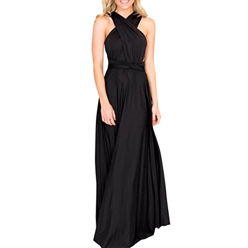 OBEEII Bridesmaid Dress for Womens Infinity Dress Wedding Convertible Multi Way Dress Twist Wrap Long Dress Elegant Cocktail Party Evening Prom Grown Black Large