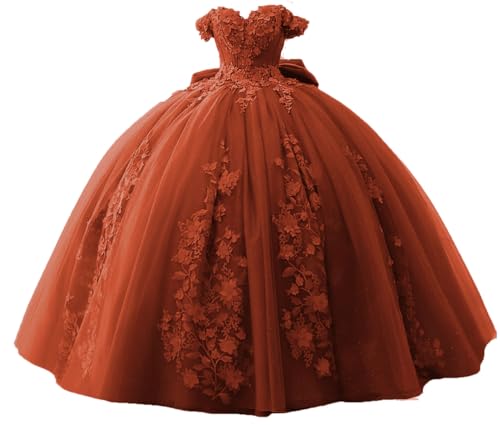 TRHTX Glitter Rust Red Quinceañera Dress 3D Flowers Pageant Dress 24