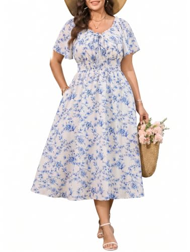 Plus Size Summer Boho Maxi Dresses for Curvy Women Milkmaid Midi Dress