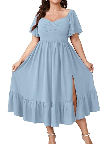 SCOMCHIC Womens Plus Size Wedding Guest Cocktail Dresses Blue