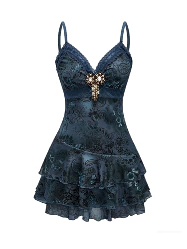 Verdusa Women's Y2k Outfits Gothic Dresses Boho Beaded Lace Paisley Dress