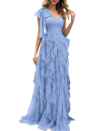VOUIAO Women Prom Dress Formal Wedding Guest Bridesmaid Gown Light Blue L