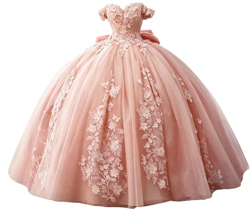 TRHTX Off Shoulder Blush Pink Quinceanera Dresses with 3D Flowers Size 0