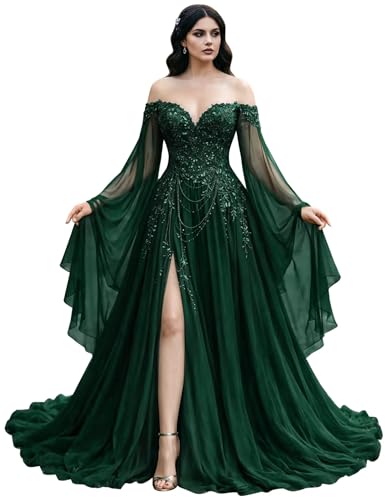 Mauuwy Emerald Green Gothic Wedding Dresses with Side Split 20Plus Size