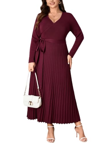 SCOMCHIC Women's Plus Size Fall Sweater Long Sleeve Pleated Maxi Dress