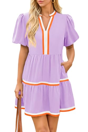 Cicy Bell Womens Summer Puff Sleeve V Neck Floral Mini Boho Beach Dresses