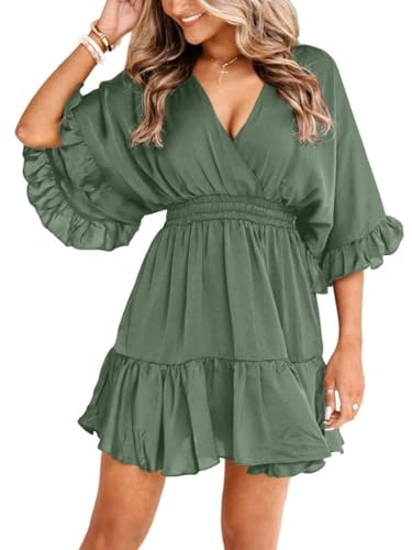 Aoysky Womens V Neck Casual Dresses Summer Cute Mini Short Western Dress