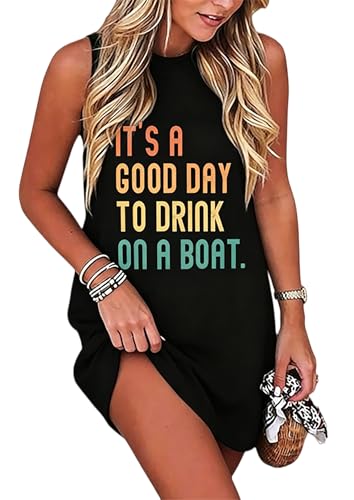 Drinking Dress for Women It is A Good Day to Drink On A Boat Tank Dress(Large,Black-6)