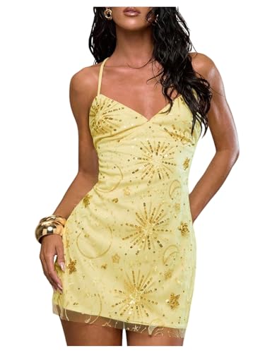 SweatyRocks Women's Sequin Mini Dress Sexy Sparkly V Neck Cocktail Dresses