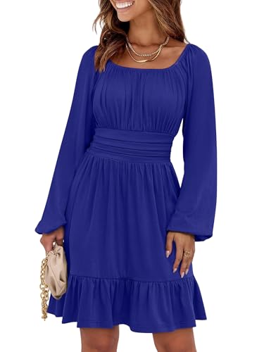 ANRABESS Women Long Lantern Sleeve Square Neck Fall Short Dress Royal
