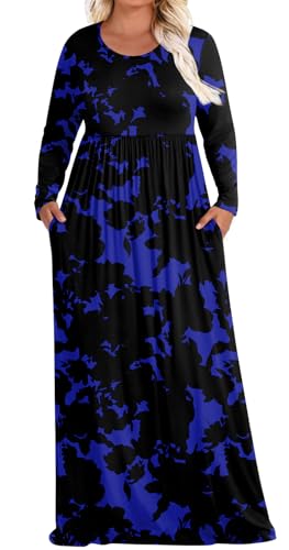 POPYOUNG Womens Plus Size Maxi Dresses Curvy Long Sleeve Fall Dress 2XL