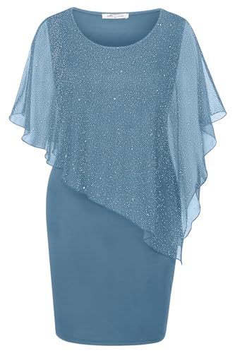 SeSe Code Formal Dresses for Women Wedding Guest, 2026 Summer Mesh Cape Overlay Bodycon Knee Length Party Cocktail Pencil Dress Star Blue XL