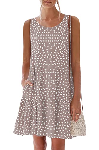nclook Womens Summer Casual Dresses Sweet Cute Crewneck Sleeveless Dress with Pockets