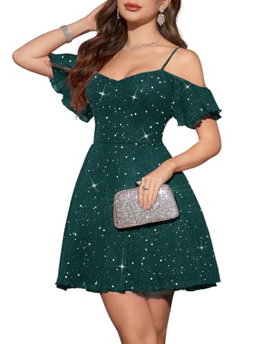 Meetjen Womens Short Sequin Cocktail Homecoming Dress, Dark Green, S