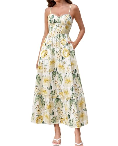 XinFSh Women's Summer Floral Flowy A Line Corset Maxi Dress