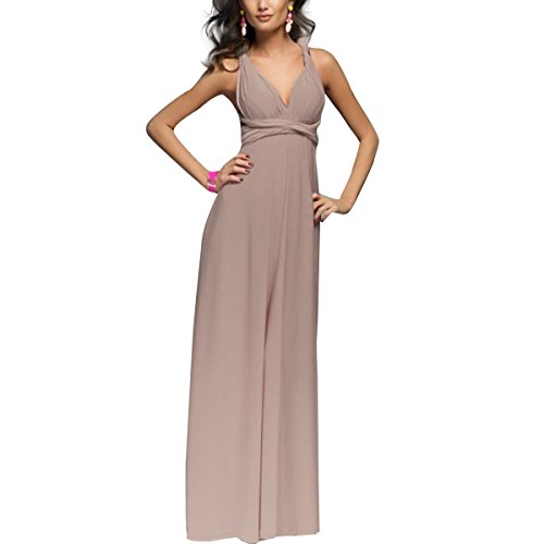 Women Transformer Convertible Multi Way Wrap Long Prom Maxi Dress V-Neck Hight Low Wedding Bridesmaid Evening Party Grecian Dresses Boho Backless Halter Formal Cocktail Dance Gown Light Brown Large