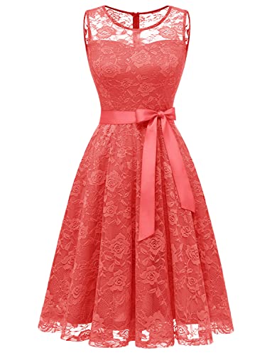 Dressystar 2026 Women's Floral Lace Short Cocktail Dresses Coral L